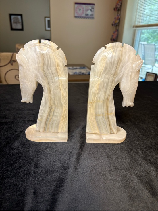 Other - Vintage Mid- Century Pair If Hand-Carved Marble Horse Head Bookends